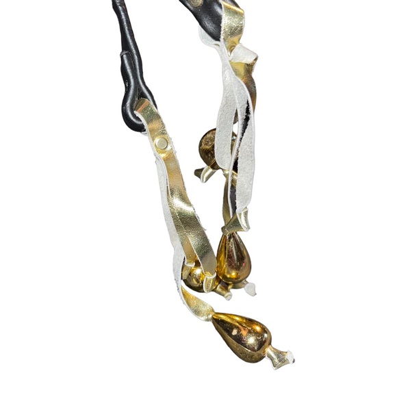 R Tash Of Miami Leather Crossbody Bag Metallic Gold And Black Tassels Metal Stud - Picture 2 of 9